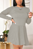 Light Gray Sexy Solid Patchwork O Neck Long Sleeve Mini Pencil Skirt Dresses