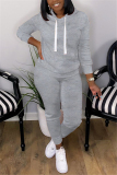 Gray Fashion Casual Long Sleeve Hooded Collar Regular Sleeve Regular Solid Two Pieces
