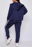 Black Casual Sportswear Patchwork Patchwork Hooded Collar Plus Size Set