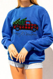 Blue Daily Print Pullovers O Neck Tops