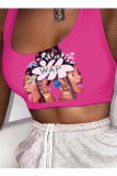 Pink Fashion Sportswear Adult Print Vests U Neck Tops