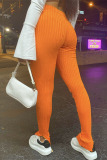 Orange Sexy Solid Pants Skinny Bottoms