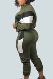 Army Green Casual Solid Split Joint O Neck Plus Size 