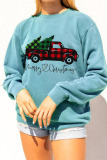 Blue Daily Print Pullovers O Neck Tops