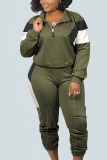 Army Green Casual Solid Split Joint O Neck Plus Size 