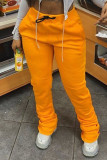 Orange Fashion Casual Solid Basic Regular Trousers