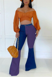 Purple Fashion Casual Regular Patchwork Trousers