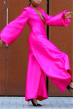 Pink Fashion Casual V Neck Long Sleeve Regular Sleeve Regular Solid Jumpsuits