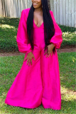 Pink Fashion Casual V Neck Long Sleeve Regular Sleeve Regular Solid Jumpsuits