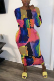 multicolor Elegant Print Tie-dye O Neck A Line Dresses