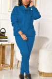 Blue Casual Solid Hooded Collar Long Sleeve Two Pieces
