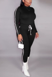 Black Fashion Casual Solid Split Joint Half A Turtleneck Long Sleeve Two Pieces