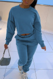 Blue Casual Solid Long Sleeve Two Pieces