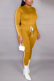 Yellow Fashion Casual Solid Split Joint Half A Turtleneck Long Sleeve Two Pieces
