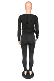 Black Polyester Fashion adult Active Casual Lightly cooked Zippered Two Piece Suits pencil Long Sleeve 