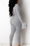 Coffee Sexy Solid Bandage Split Joint O Neck Jumpsuits
