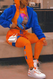 Orange Sportswear Print Hooded Collar Long Sleeve Two Pieces