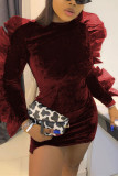 Red Fashion Sexy Patchwork Solid Patchwork O Neck Long Sleeve Dress Dresses