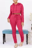 Pink Fashion Casual Solid Basic Hooded Collar Long Sleeve Two Pieces