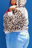 Leopard print Sexy Print Patchwork Hooded Collar Plus Size 