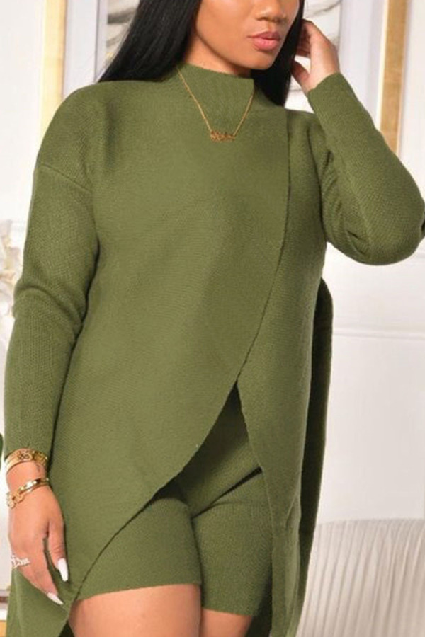 Green Celebrities Solid Patchwork O Neck Long Sleeve Two Pieces