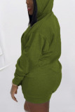 Green Casual Letter Print O Neck Pencil Skirt Dresses