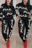 Black Stylish Personality Letter Printing Two-piece Set