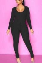 Black Sexy Solid O Neck Skinny Jumpsuits