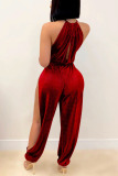 Red Sexy Solid Bandage Slit Jumpsuits