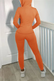 Orange Casual Sportswear Solid Basic Hooded Collar Long Sleeve Two Pieces