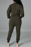 Army Green Sexy Solid Pocket V Neck Straight Jumpsuits