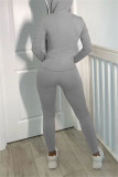 Grey Casual Sportswear Solid Basic Hooded Collar Long Sleeve Two Pieces