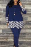 Orange Casual Striped Patchwork O Neck Long Sleeve Two Pieces