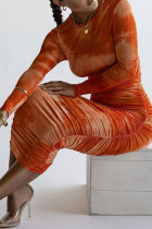 Orange Street Print O Neck Pencil Skirt Dresses