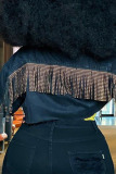 Black Sexy Solid Patchwork Turndown Collar Plus Size 