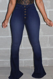 Blue Daily Solid Buttons High Waist Skinny Denim