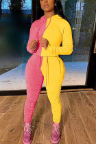 Pink Sexy Solid Split Joint Hooded Collar Long Sleeve Two Pieces