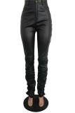 Black PU Zipper Fly Sleeveless Mid Zippered Draped Solid Pants Pants Pants