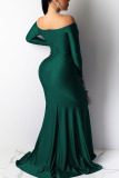 Green Celebrities Solid V Neck Evening Dress Dresses