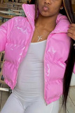 Pink Casual Solid O Neck Outerwear