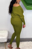 Black Green Sexy Solid Bateau Neck Long Sleeve Two Pieces