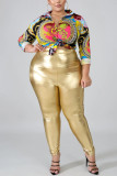 Gold Fashion Casual Solid Pants Plus Size Trousers
