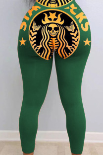 Green and yellow Sexy Print Skinny Bottoms