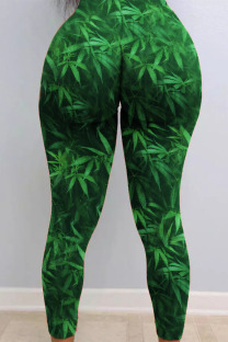 Green Sexy Print Skinny Bottoms