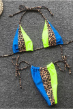 Green  bandage Leopard Asymmetrical Striped Fashion Sexy Tankinis Set