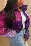 purple Fashion Casual Print Cardigan Outerwear（Batch Printing，Irregular Printing）