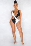 Black and white  crop top Solid bandage Patchwork backless Fashion adult Sexy One-Piece Swimwear