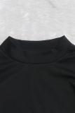 Black Turtleneck Long Sleeve Mesh perspective Patchwork Embroidery Slim fit Long Sleeve Tops