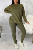 Green Sexy Casual Solid Split Joint O Neck Long Sleeve Two Pieces