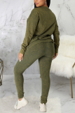 Green Sexy Casual Solid Split Joint O Neck Long Sleeve Two Pieces